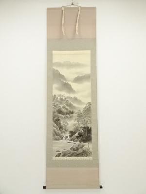 友章筆　水墨山水　肉筆絹本掛軸